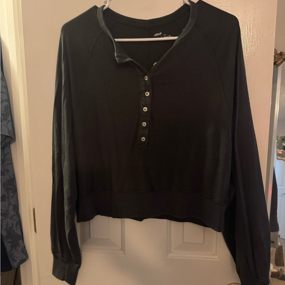 Aerie Long-Sleeve Henley Top Dark Grey Small